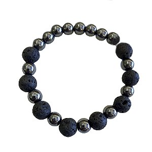 Pulseira de Hematita com Lava Vulcânica