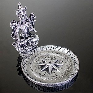 Porta Incenso Prata de Resina com Buda Vitarka Mudra