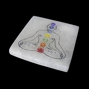 Placa de Selenita em Formato Quadrado 10cm com 7 Chakras