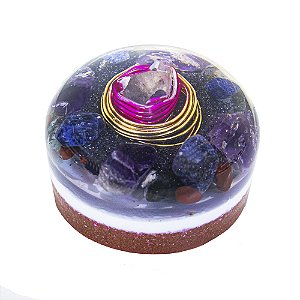 Orgonite Meia Esfera 9.5cm - Rosa/Dourada - Modelo Novo