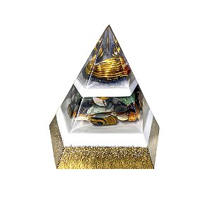 Orgonite Pirâmide Pentagonal de 15cm - Dourado