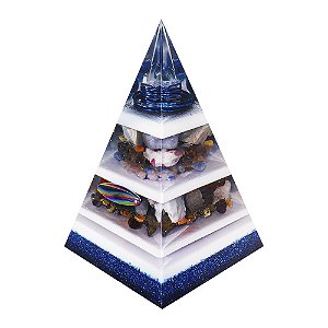 Orgonite Pirâmide de 26cm com Hematitas Magnetizadas - Azul