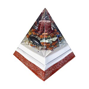 Orgonite Pirâmide de 12cm com Hematitas Magnetizadas - Vermelha