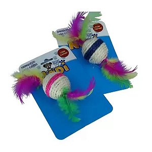Brinquedo Bola De Sisal C/Pena Para Gatos