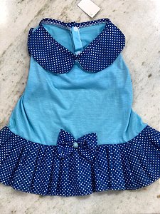 VESTIDO FLORES/BOLINHA AZUL G