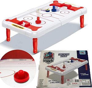 Mini Jogo Mesa De Hockey 43CM Air Completo Portátil BRINQUEDO Com Pezinho INFANTIL TABULEIRO 1 DISCO 2 EMPURRADORS HOQUEI 43/24 CM