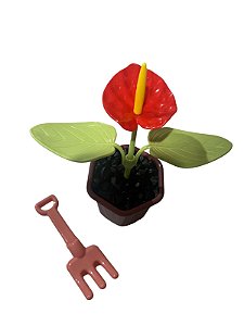 Kit jardinagem com vaso e flor