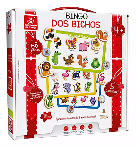 Jogo Bingo Dos Bichos Brinquedo Madeira Educativo 68 Peças