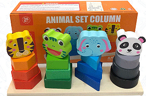 Torre de Encaixe empilhável Formas Geométricas Animais Brinquedo Educativo Montessori