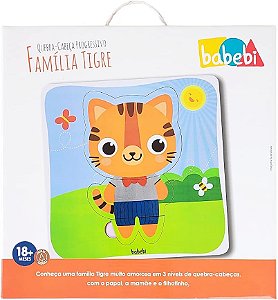 Quebra Cabeça Infantil De Madeira Progressivo Família Tigre Babebi