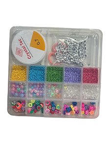 Estojo de Miçangas Com mini tesoura + silicone