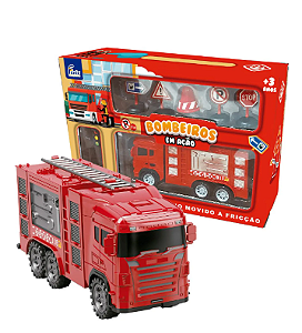 Kit Brinquedo Carrinhos Bombeiro De Fricção Sortido Fenix Vermelho