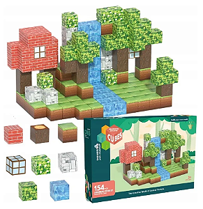 Bloco de Construção de  Montagem Magnético Minecraft Cubo - Kit 154 peças