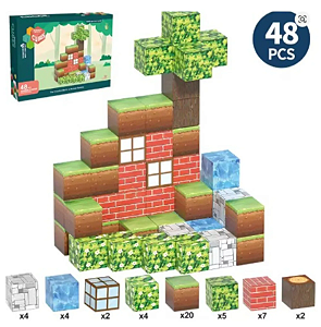 Blocos Magnéticos Construção Brinquedo World - Kit 48 peças