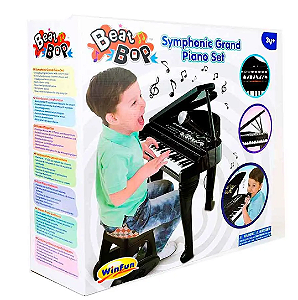 Piano De Cauda Infantil Preto Com Microfone E Banquinho Original Win Fun Crianças +3 Anos - Winfun