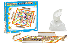 Jogo Cruza Palavra 4 Suporte 120 Letras Madeira Mdf Junges