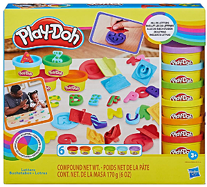 Play-Doh, Massinha de Modelar Infantil, Kit Inicial de Letras - Conjunto de Brinquedo com 26 Carimbos e 6 Potes - A partir de 3 Anos