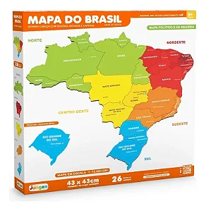 Quebra-cabeça Mapa do Brasil Estados e Regiões 26 peças em MDF