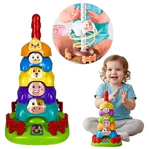 Brinquedo educativo gira Zoo torre giratória de animais interativo para bebês