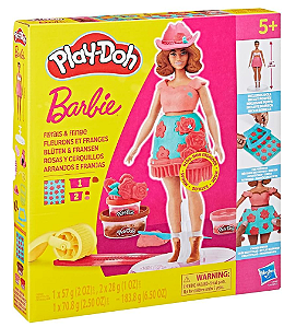 Play-Doh, Massinha de Modelar Infantil, Barbie Florals and Fringe - Conjunto de Brinquedo com Acessórios, Boneca e 3 Potes - A partir de 5 Anos