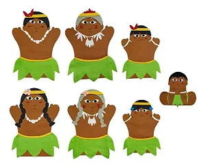 Kit De Dedoches Família Indígena Em Feltro C/7 Peças