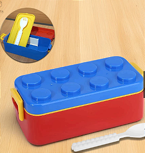 Lancheira Marmita Bento Box Lego 550ml Com Colher Blocos Divertidos Kids Refeição Infantil