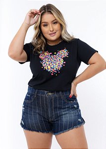 T-SHIRT - MICHEY CORAÇÕEZINHOS - PRETA