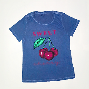 T-SHIRT ESTONADA - CEREJA - AZUL