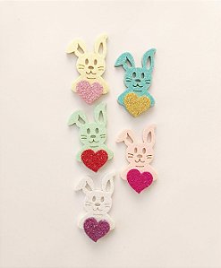 5 Adesivos Pet Coelha com coração  Pascoa