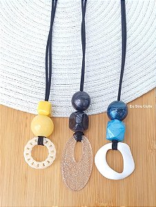Kit com 3 Colares Longo Ajustável Artesanal | Ref: CL1227