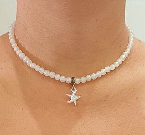 Colar Choker Gargantilha Estrela Branco | Ref: CL1231