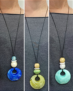 Maxi Colar de Resina e Cordão Longo Ajustável