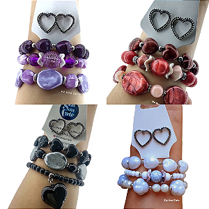 Mix Pulseiras com Brinco de Coração