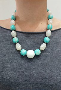 Colar de Resina Branco e Turquesa | Ref: CL1225