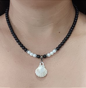 Colar Choker Gargantilha Concha Preto | Ref: CL1176