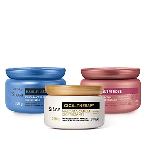 Combo Siàge Cronograma Capilar Máscaras: Hair-Plastia 250g + Nutri Rosé 250g + Cica-Therapy 250g
