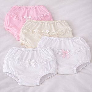 Calcinha Infantil com Renda e Aplicações Variadas