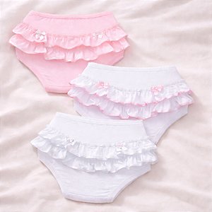 Calcinha Infantil com Babados e Acabamento com Fita e Laço
