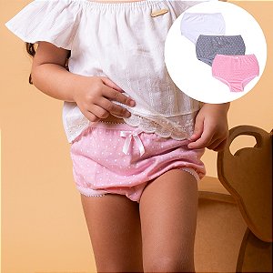 Calcinha infantil com laço - Kit com 3 peças