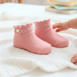 Meia Infantil de Algodão com Aplique de Flor