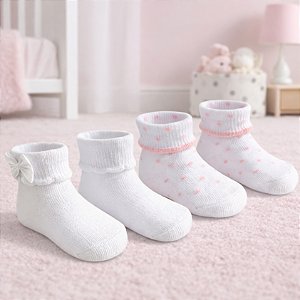 Meia Infantil de Algodão com Poá – Kit com 2 Pares