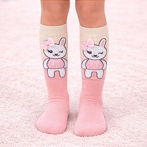 Meia 3/4 Infantil de Coelhinho e Detalhes em Relevo
