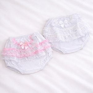 Calcinha Infantil com Babado de 3 Rendas Duplas e Laço