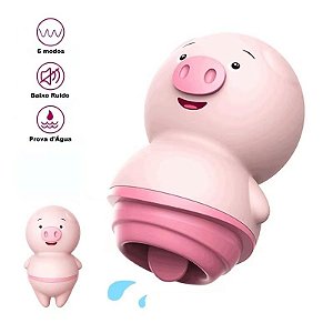 VIBRADOR PORQUINHO - Masturbador feminino com Estimulador de língua - 6 modos de vibração