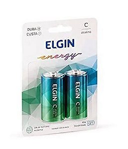 Pilha alcalina C com 2 unidades elgin