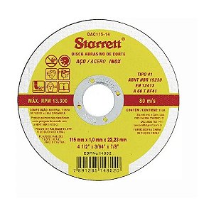 Disco de corte STARRETT 4.1/2 X 3/64 X7/8 PACOTE C/12