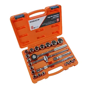 Jogo de Soquetes Estriados Encaixe de 1/2 com 22 Peças 8 à 32mm - Robust 060230