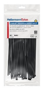 Abraçadeira plastico T50R preta UV  hellermann PACOTE C/100