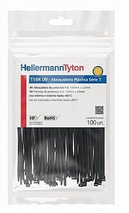 Abraçadeira plastico T18R preta UV  hellermann PACOTE C/100