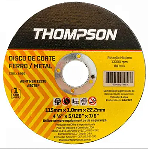 Disco de corte Thompson 4.1/2" ferro 1660 PACOTE C/10